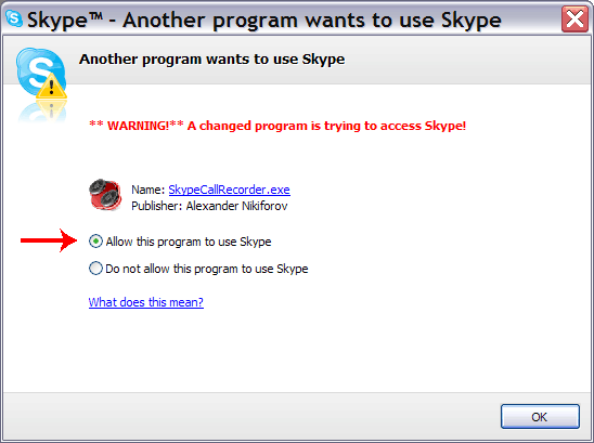 Skype authorization for skype call Recorder